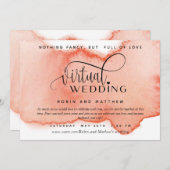Perzikkoraal Waterverf, online virtueel huwelijk Kaart (Voorkant / Achterkant)