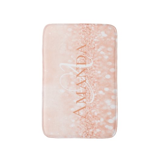 Perzikkoraal wit pastel Glitter Naam Monogram Badmat (Voorkant Verticaal)