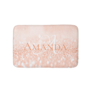 Perzikkoraal wit pastel Glitter Naam Monogram Badmat