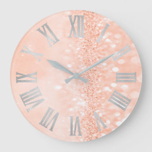 Perzikkoraal zilver Glitter Grey Roman Aantallen Grote Klok