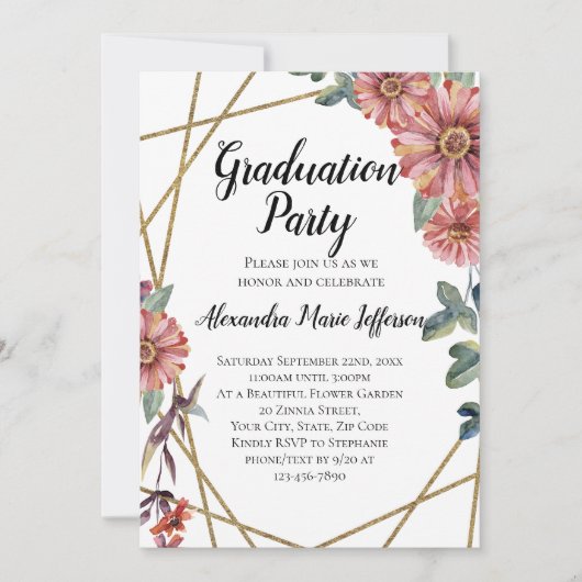 Perzikkoraal Zinnia Flower Girls Graduparty Kaart (Voorkant)