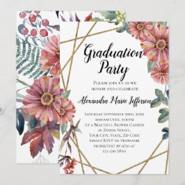 Perzikkoraal Zinnia Flower Girls Graduparty Kaart