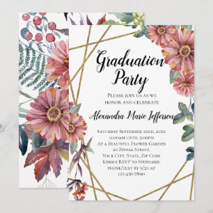 Perzikkoraal Zinnia Flower Girls Graduparty Kaart