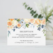 Perzikkoraalblauwe florale waterverf ontvangst informatiekaartje (Staand voorkant)