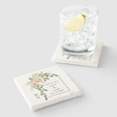 Perzikkoraalbloemen, boog- en monogram bruiloft stenen onderzetter (Zijkant)