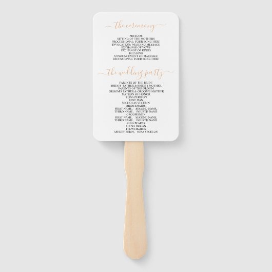 Perzikkoraalbloemen, initialen trouwprogramma handwaaier (Achterkant)