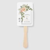 Perzikkoraalbloemen, initialen trouwprogramma handwaaier (Voorkant)