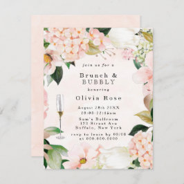 Perzikkream Hydrangeas Brunch & Bubable Invite Kaart