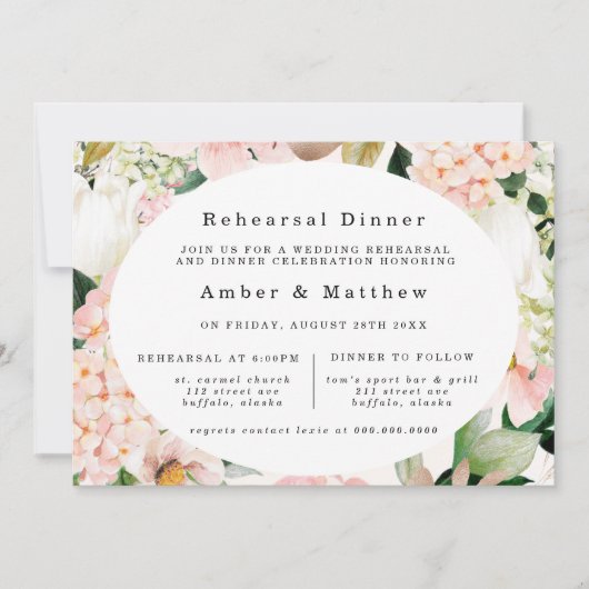 Perzikkream Hydrangeas Tulip Rehearal Dinner Kaart (Voorkant)