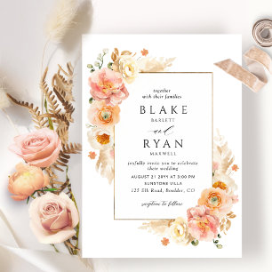 Perzikkreeftenbruin Champagne Floral Elegant Weddi Kaart