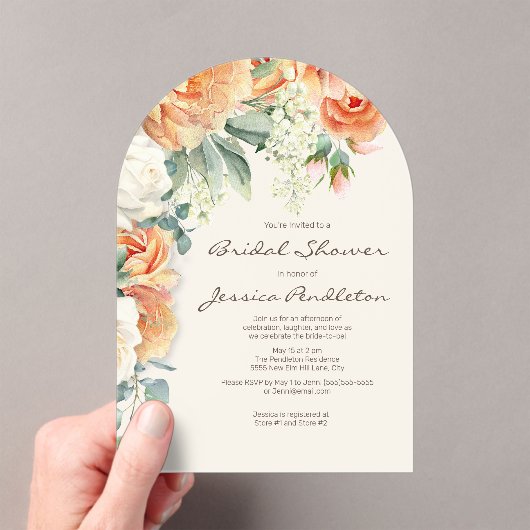 Perzikkreem Floral Eucalyptus Vrijgezellenfeest Acryl Uitnodigingen (Insitu (Draagbaar))