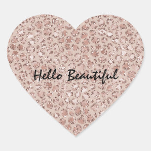 Perzikkrem Blush leopard Print Glitter Hart Sticker