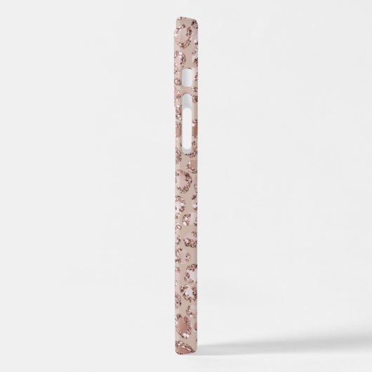 Perzikkrem Blush leopard Print Glitter iPhone Hoesje (Linkerkant)