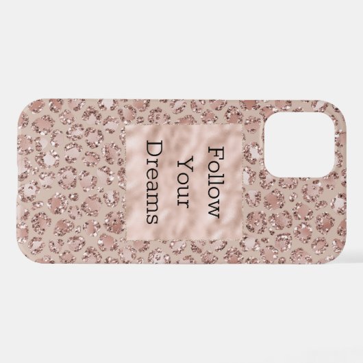 Perzikkrem Blush leopard Print Glitter iPhone Hoesje (Achterkant horizontaal)