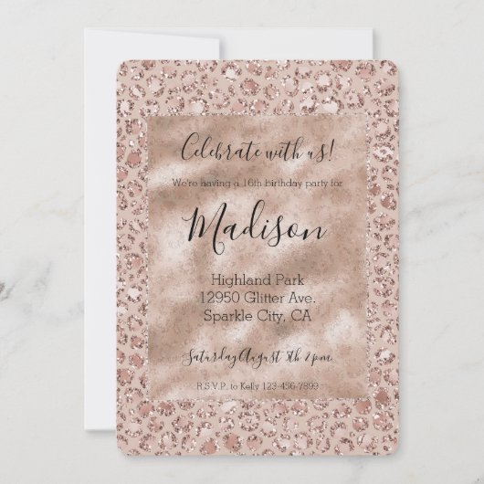 Perzikkrem Blush leopard Print Glitter Kaart (Voorkant)