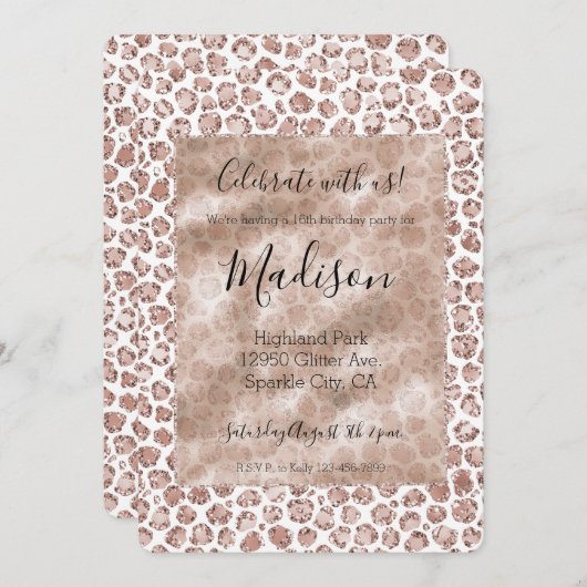 Perzikkrem Blush leopard Print Glitter Kaart (Voorkant / Achterkant)