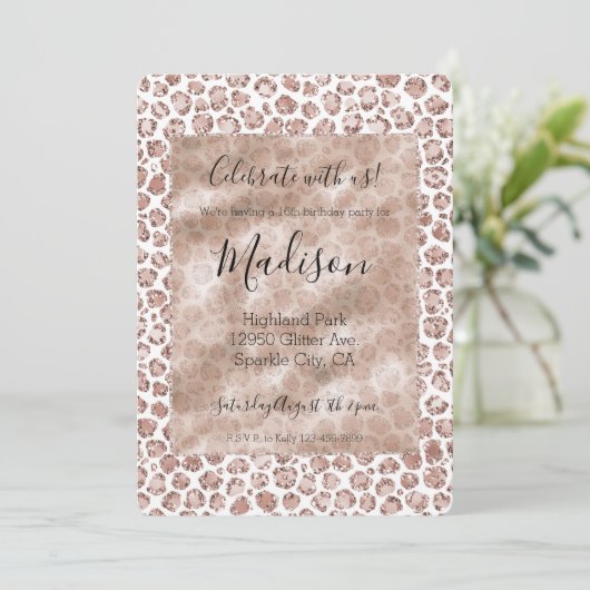 Perzikkrem Blush leopard Print Glitter Kaart (Staand voorkant)