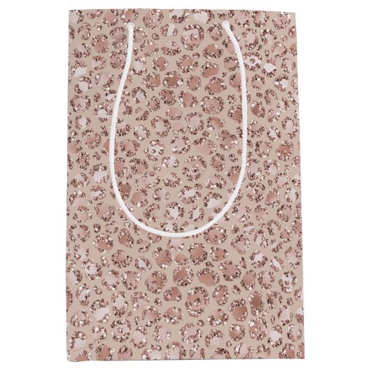Perzikkrem Blush leopard Print Glitter Medium Cadeauzakje (Voorkant)