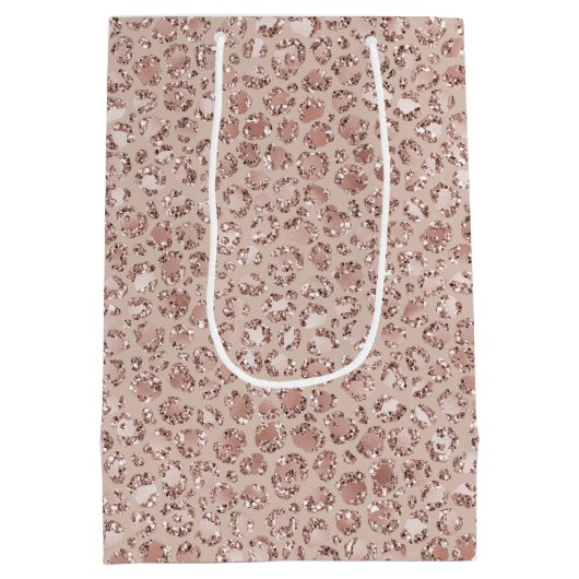 Perzikkrem Blush leopard Print Glitter Medium Cadeauzakje (Achterkant)