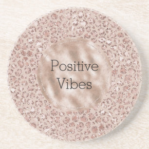 Perzikkrem Blush leopard Print Glitter Zandsteen Onderzetter