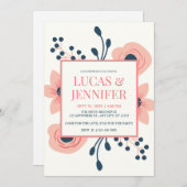 Perzikkrem en blauwe drijfveren Rustic Wedding Kaart (Voorkant / Achterkant)