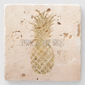 Perzikkrem Glitter Glitzy Pineapple Sparkle Stenen Onderzetter (Voorkant)
