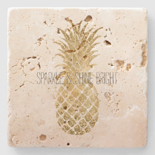 Perzikkrem Glitter Glitzy Pineapple Sparkle       Stenen Onderzetter