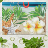 Perzikleven met roze flamingos theedoek (Gevouwen)