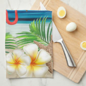 Perzikleven met roze flamingos theedoek (Quarter Fold)