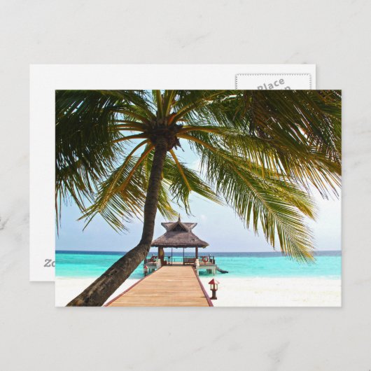 Perziklopen, Cabana, Palmboom, Maldiven Briefkaart (Voorkant / Achterkant)