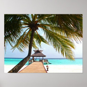 Perziklopen, Cabana, Palmboom, Maldiven Poster