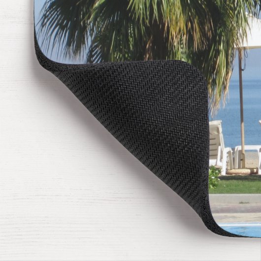 Perzikmanbas en -stoelen, palmbomen, oceanen muismat (Hoek)