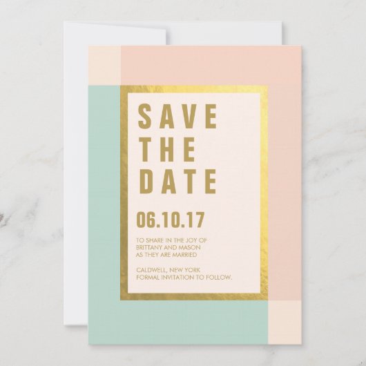 Perzikmannetje + goudolie Bewaar de datums | Wedde Save The Date (Voorkant)
