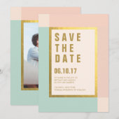 Perzikmannetje + goudolie Bewaar de datums | Wedde Save The Date (Voorkant / Achterkant)