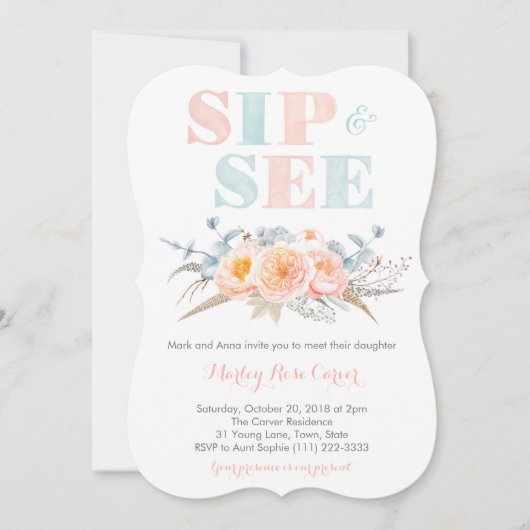 Perzikmannetje Meet Baby Girl of Sip en zie Partij Kaart (Voorkant)