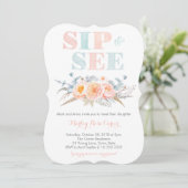 Perzikmannetje Meet Baby Girl of Sip en zie Partij Kaart (Staand voorkant)