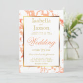 Perzikmarmer, gouden en witte uitnodiging (Staand voorkant)