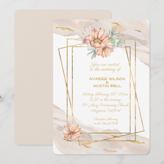 Perzikmarmer met gouden enkels en peach-actus kaart (Voorkant / Achterkant)