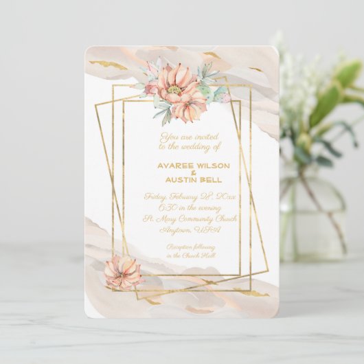 Perzikmarmer met gouden enkels en peach-actus kaart (Staand voorkant)