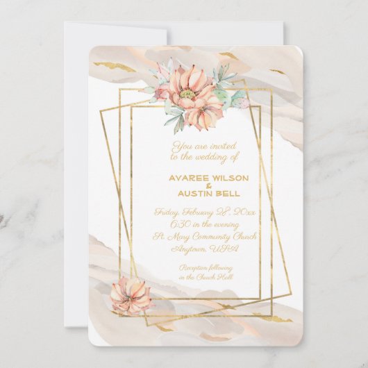 Perzikmarmer met gouden enkels en peach-actus kaart (Voorkant)