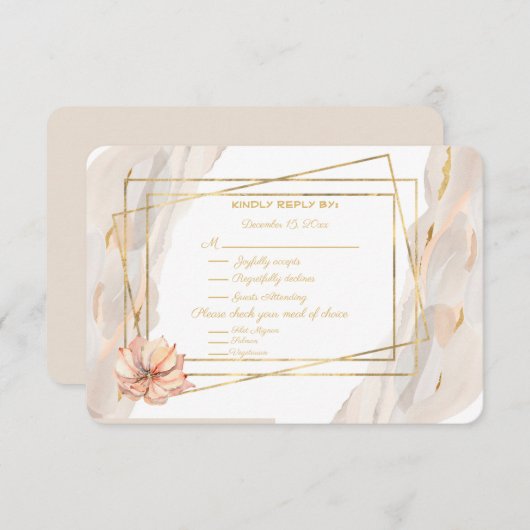 Perzikmarmer met gouden enkels en perzikactus I RSVP Kaartje (Voorkant / Achterkant)