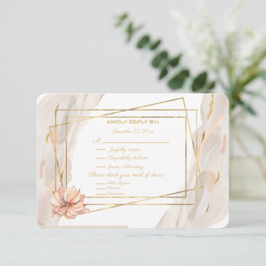 Perzikmarmer met gouden enkels en perzikactus I RSVP Kaartje (Staand voorkant)