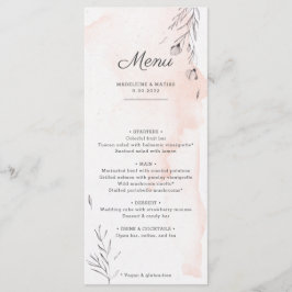 Perzikmenu en grijze botanische romantische bruilo menu