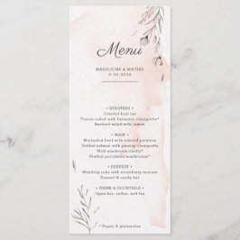 Perzikmenu en grijze botanische romantische bruilo menu