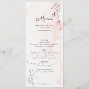 Perzikmenu en grijze botanische romantische bruilo menu