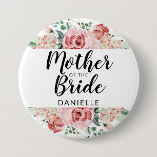 Perzikmoeder Waterverf van de Bride Monogrammed Ronde Button 7,6 Cm
