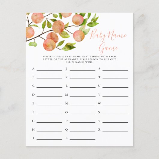 Perziknaam Baby Shower Game (Voorkant)