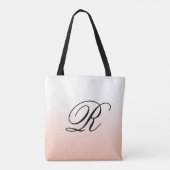 Perzikombre boven elke kleur met monogram tote bag (Achterkant)