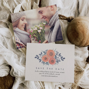 Perzikoppies Sla de datumkaarten op met fotoback Save The Date