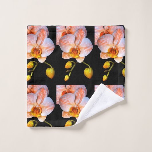Perzikorchidee op zwarte handdoekenset bad handdoek (Wasdoekje)